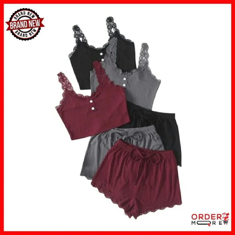 Ribbed Knit Sleeveless Crop Cami Top and Shorts Sleepwear Set